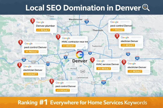 Denver local SEO map showing strong search visibility across surrounding service areas