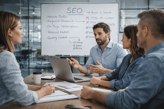 Denver SEO strategy meeting focused on rankings, content, and technical improvements